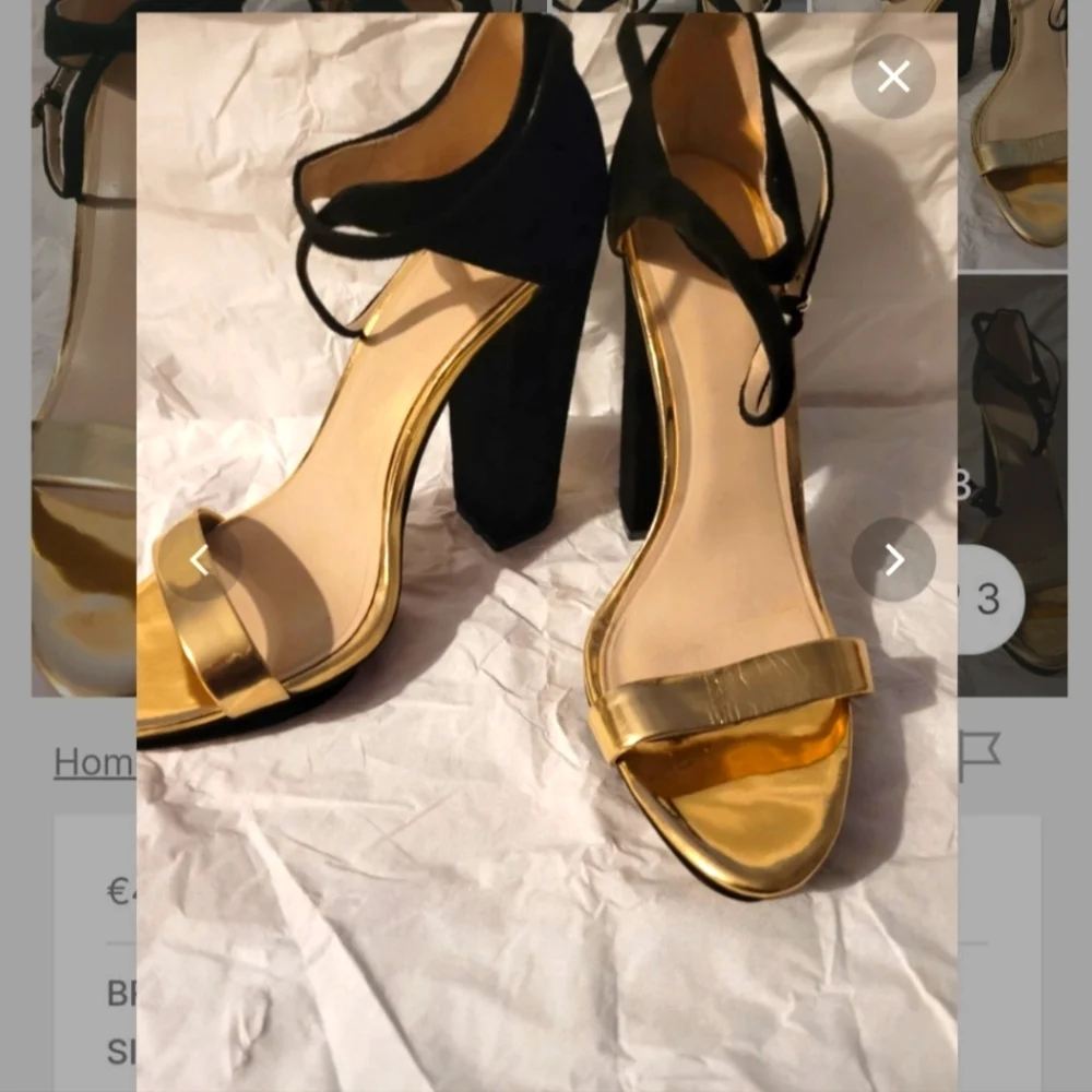 Zara Black & Hold Strappy Platform Sandals Block heels Size 6